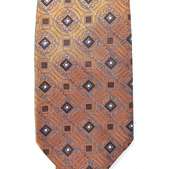 Jos. A. Bank Signature Collection Silk Tie Geometric Orange Black Mens Accessory - Picture 7 of 7